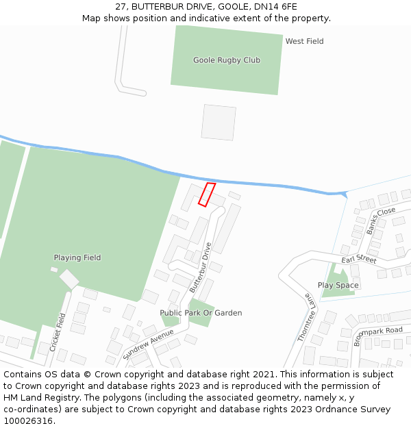 27, BUTTERBUR DRIVE, GOOLE, DN14 6FE: Location map and indicative extent of plot