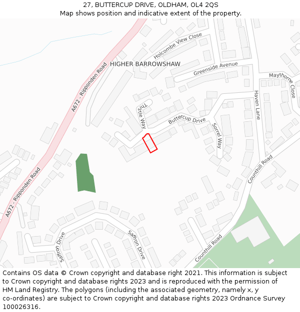 27, BUTTERCUP DRIVE, OLDHAM, OL4 2QS: Location map and indicative extent of plot