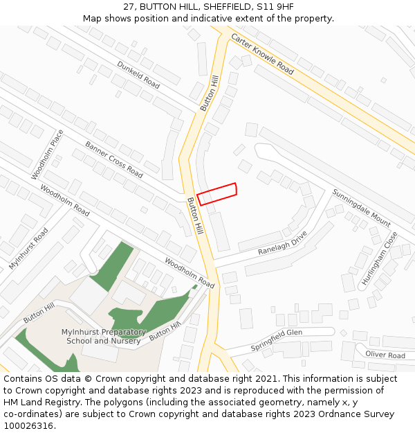 27, BUTTON HILL, SHEFFIELD, S11 9HF: Location map and indicative extent of plot