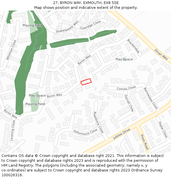 27, BYRON WAY, EXMOUTH, EX8 5SE: Location map and indicative extent of plot