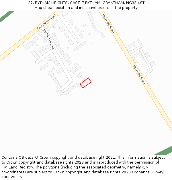 27, BYTHAM HEIGHTS, CASTLE BYTHAM, GRANTHAM, NG33 4ST: Location map and indicative extent of plot