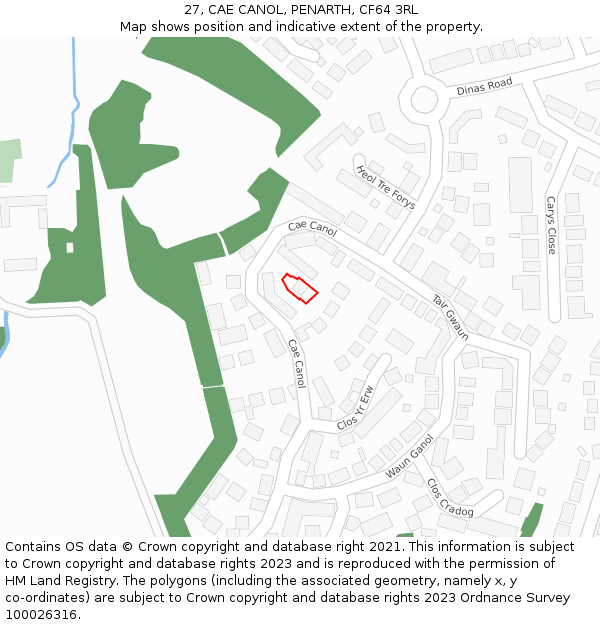 27, CAE CANOL, PENARTH, CF64 3RL: Location map and indicative extent of plot