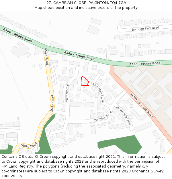 27, CAMBRIAN CLOSE, PAIGNTON, TQ4 7GA: Location map and indicative extent of plot