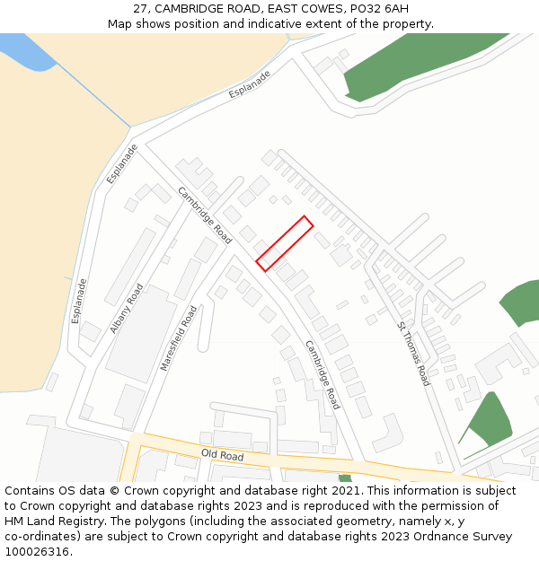 27, CAMBRIDGE ROAD, EAST COWES, PO32 6AH: Location map and indicative extent of plot