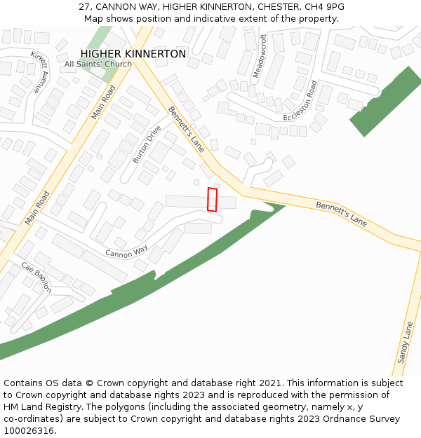 27, CANNON WAY, HIGHER KINNERTON, CHESTER, CH4 9PG: Location map and indicative extent of plot