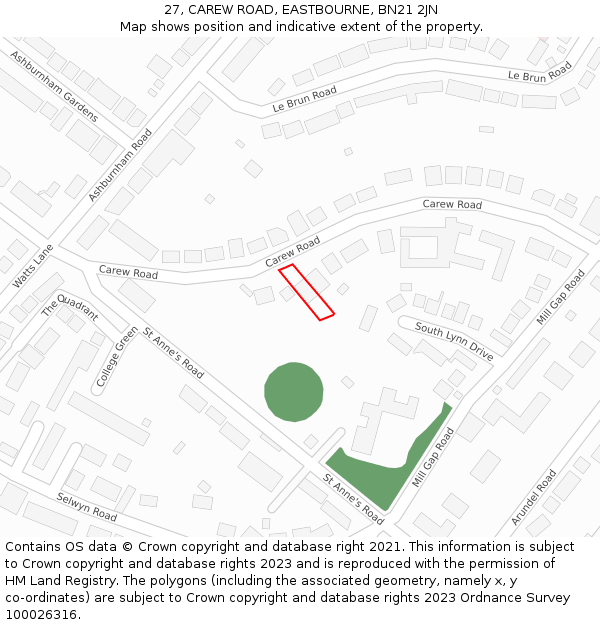 27, CAREW ROAD, EASTBOURNE, BN21 2JN: Location map and indicative extent of plot