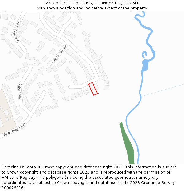 27, CARLISLE GARDENS, HORNCASTLE, LN9 5LP: Location map and indicative extent of plot