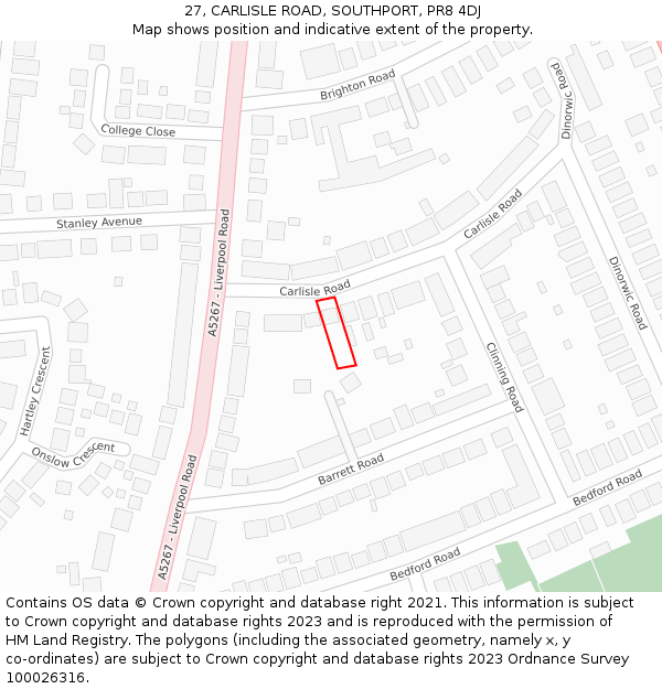 27, CARLISLE ROAD, SOUTHPORT, PR8 4DJ: Location map and indicative extent of plot