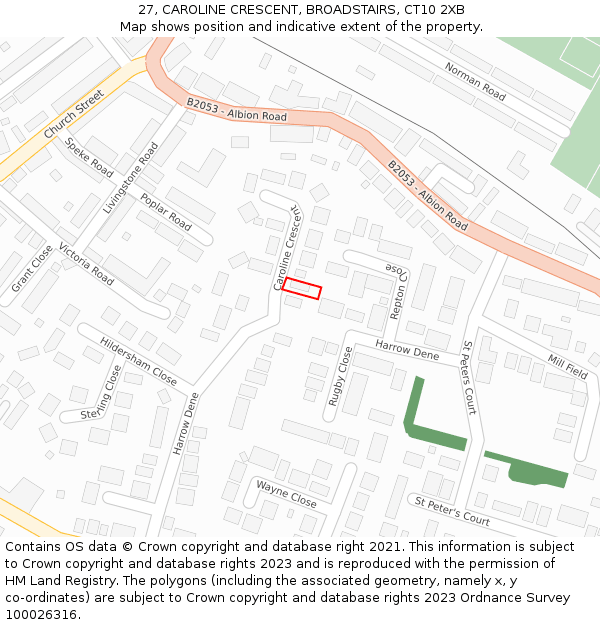 27, CAROLINE CRESCENT, BROADSTAIRS, CT10 2XB: Location map and indicative extent of plot