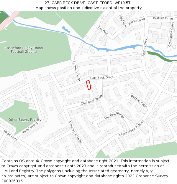 27, CARR BECK DRIVE, CASTLEFORD, WF10 5TH: Location map and indicative extent of plot