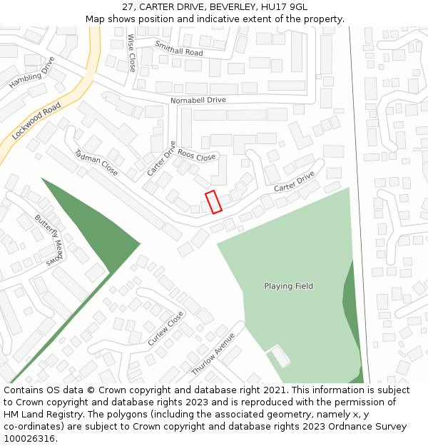 27, CARTER DRIVE, BEVERLEY, HU17 9GL: Location map and indicative extent of plot