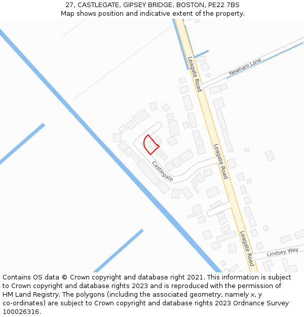 27, CASTLEGATE, GIPSEY BRIDGE, BOSTON, PE22 7BS: Location map and indicative extent of plot