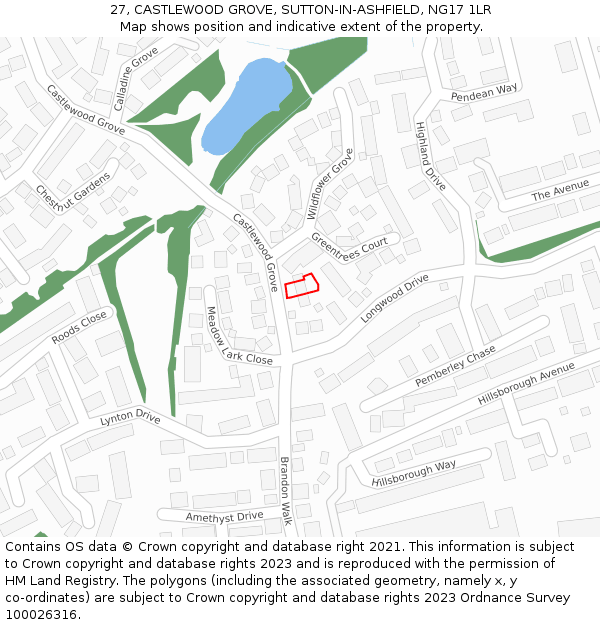 27, CASTLEWOOD GROVE, SUTTON-IN-ASHFIELD, NG17 1LR: Location map and indicative extent of plot