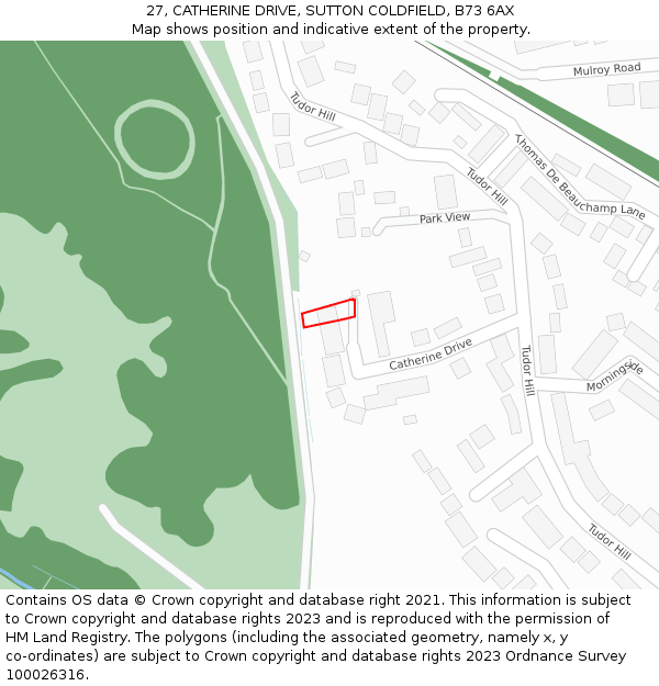 27, CATHERINE DRIVE, SUTTON COLDFIELD, B73 6AX: Location map and indicative extent of plot