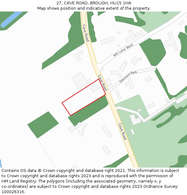 27, CAVE ROAD, BROUGH, HU15 1HA: Location map and indicative extent of plot