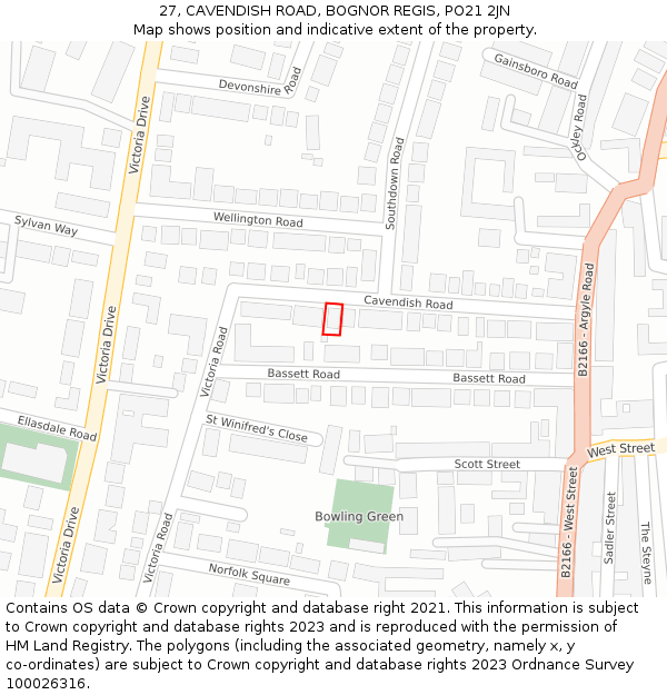 27, CAVENDISH ROAD, BOGNOR REGIS, PO21 2JN: Location map and indicative extent of plot