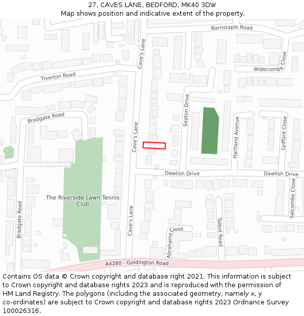 27, CAVES LANE, BEDFORD, MK40 3DW: Location map and indicative extent of plot