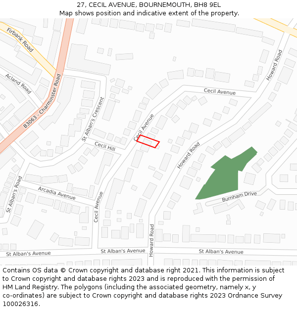 27, CECIL AVENUE, BOURNEMOUTH, BH8 9EL: Location map and indicative extent of plot
