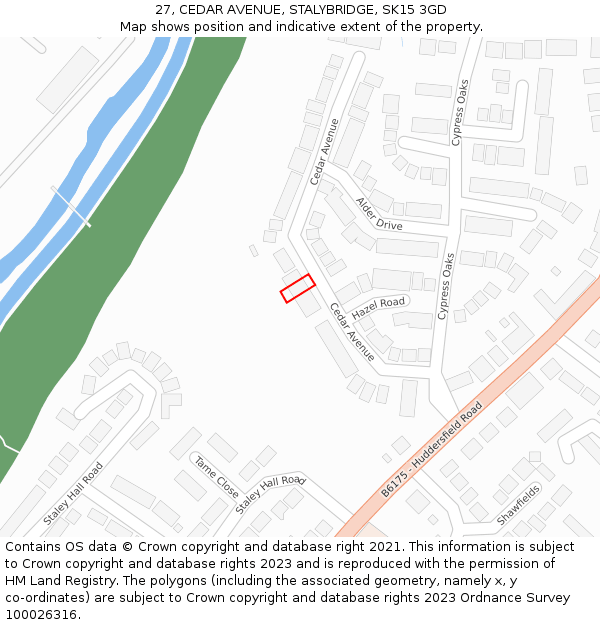 27, CEDAR AVENUE, STALYBRIDGE, SK15 3GD: Location map and indicative extent of plot