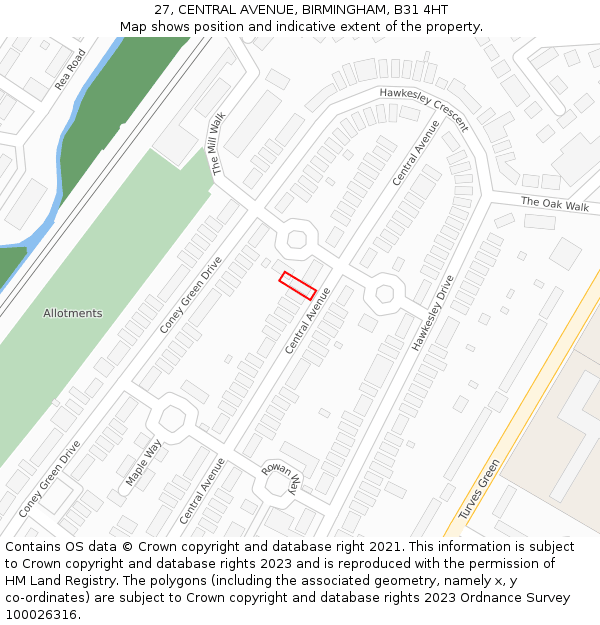 27, CENTRAL AVENUE, BIRMINGHAM, B31 4HT: Location map and indicative extent of plot