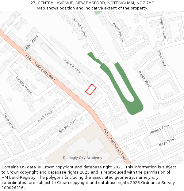 27, CENTRAL AVENUE, NEW BASFORD, NOTTINGHAM, NG7 7AG: Location map and indicative extent of plot