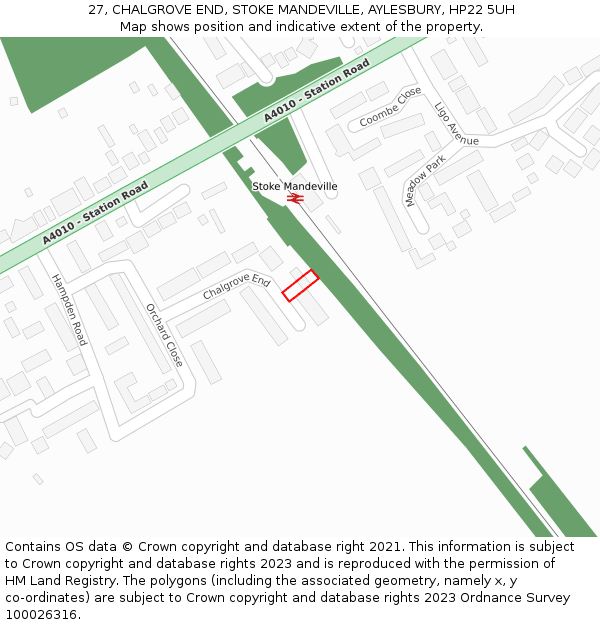 27, CHALGROVE END, STOKE MANDEVILLE, AYLESBURY, HP22 5UH: Location map and indicative extent of plot