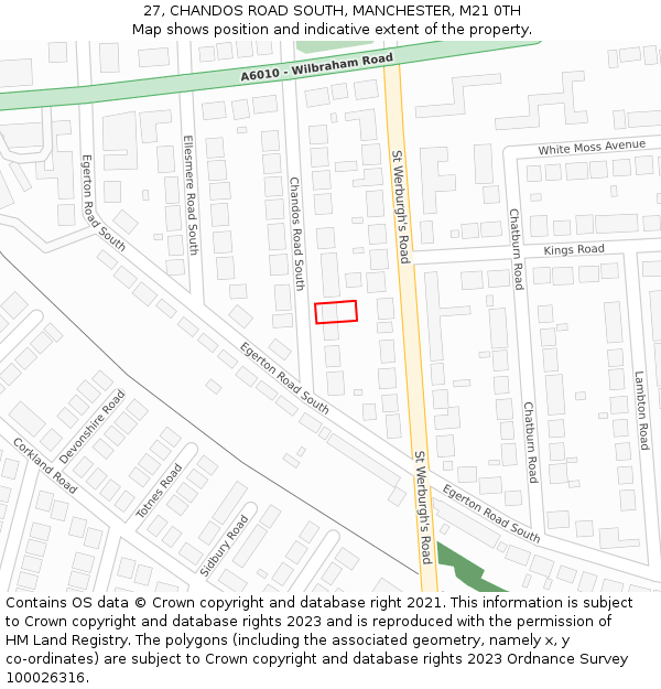 27, CHANDOS ROAD SOUTH, MANCHESTER, M21 0TH: Location map and indicative extent of plot