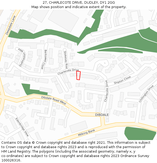 27, CHARLECOTE DRIVE, DUDLEY, DY1 2GG: Location map and indicative extent of plot