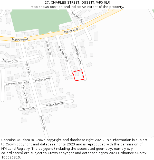 27, CHARLES STREET, OSSETT, WF5 0LR: Location map and indicative extent of plot