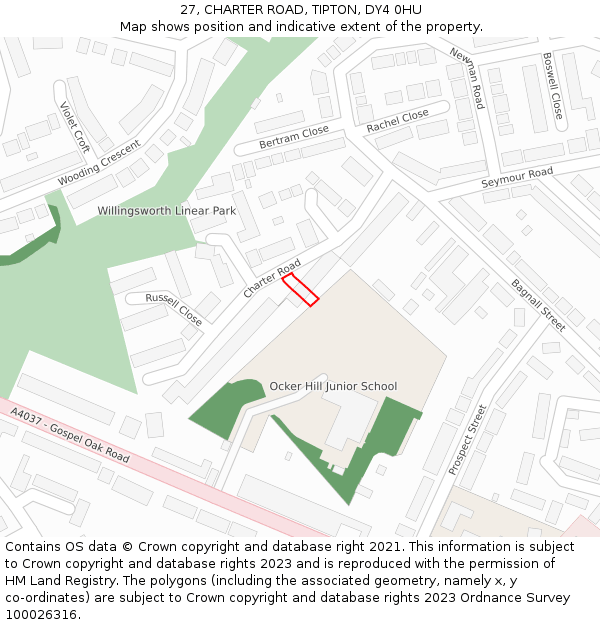 27, CHARTER ROAD, TIPTON, DY4 0HU: Location map and indicative extent of plot