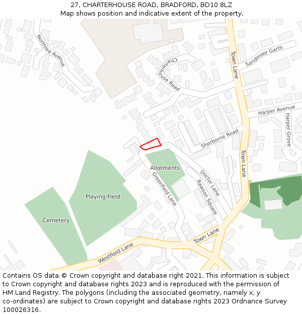 27, CHARTERHOUSE ROAD, BRADFORD, BD10 8LZ: Location map and indicative extent of plot