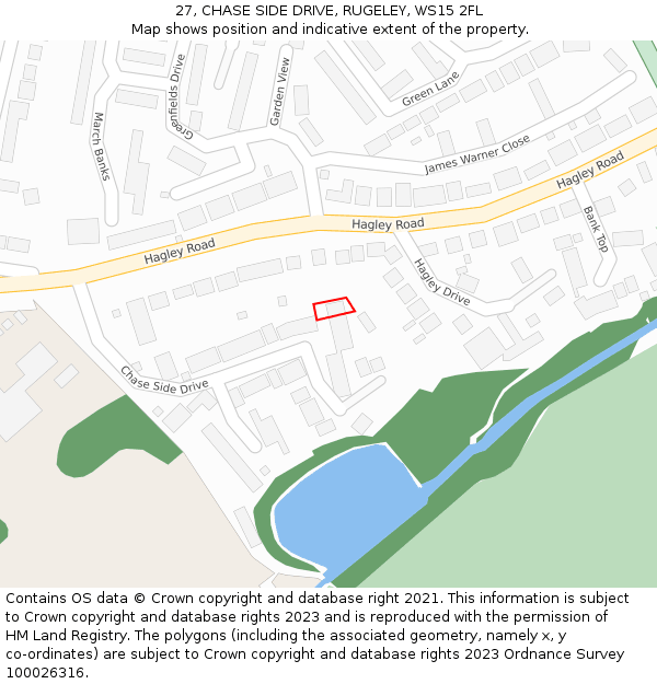 27, CHASE SIDE DRIVE, RUGELEY, WS15 2FL: Location map and indicative extent of plot