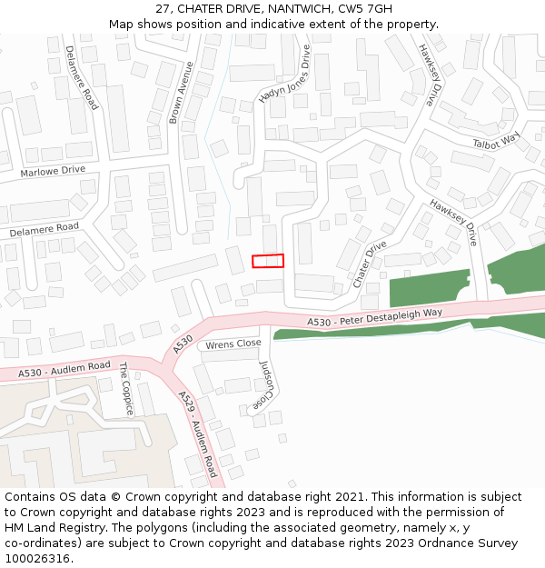 27, CHATER DRIVE, NANTWICH, CW5 7GH: Location map and indicative extent of plot