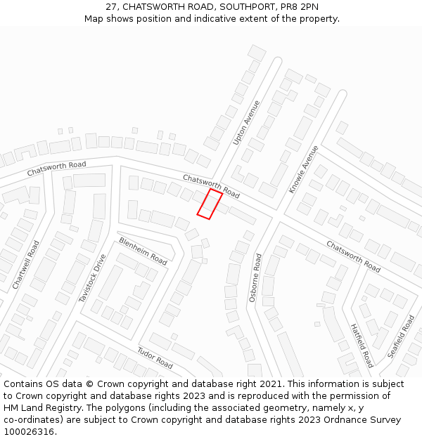 27, CHATSWORTH ROAD, SOUTHPORT, PR8 2PN: Location map and indicative extent of plot