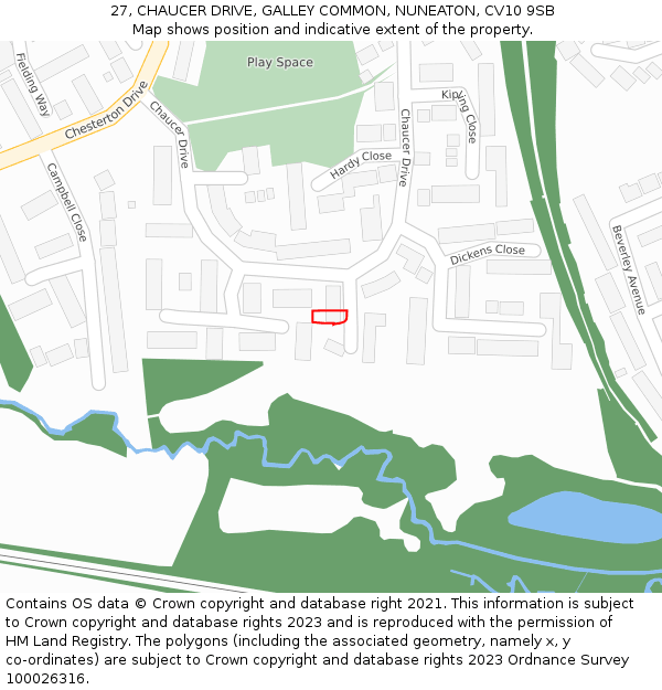 27, CHAUCER DRIVE, GALLEY COMMON, NUNEATON, CV10 9SB: Location map and indicative extent of plot