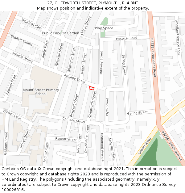 27, CHEDWORTH STREET, PLYMOUTH, PL4 8NT: Location map and indicative extent of plot