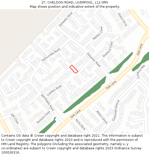 27, CHELDON ROAD, LIVERPOOL, L12 0RN: Location map and indicative extent of plot