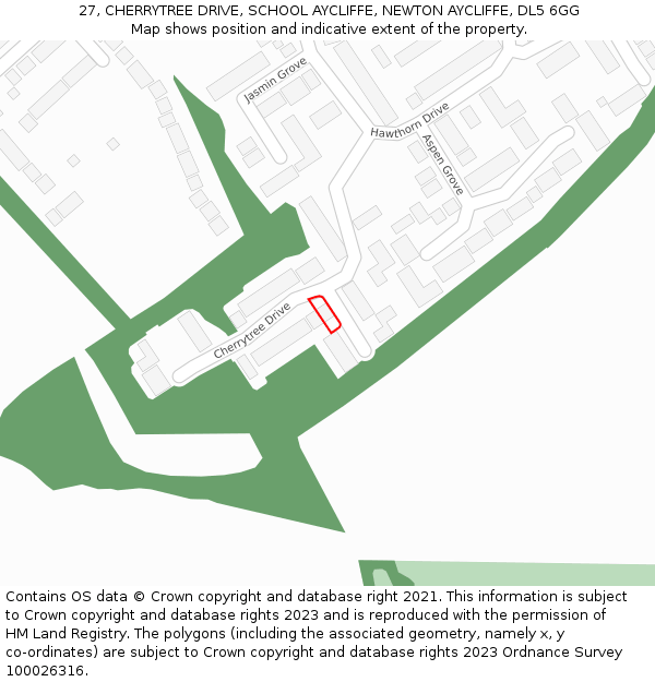 27, CHERRYTREE DRIVE, SCHOOL AYCLIFFE, NEWTON AYCLIFFE, DL5 6GG: Location map and indicative extent of plot