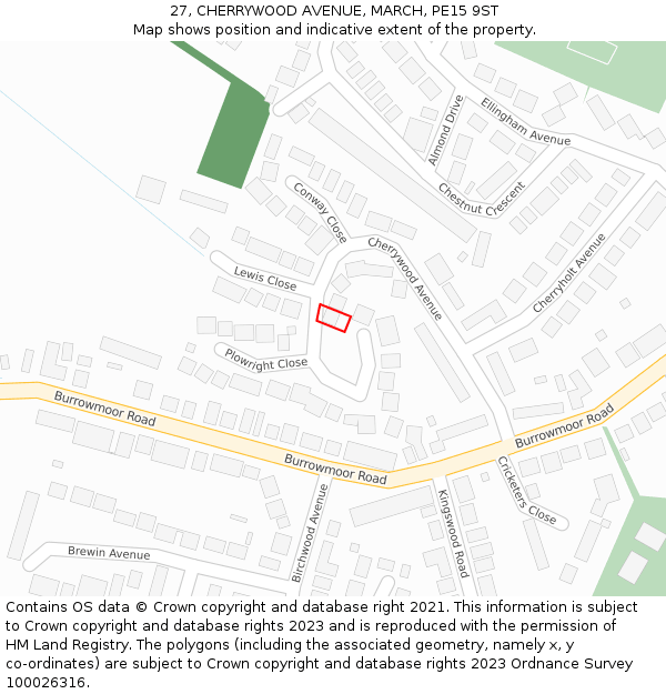 27, CHERRYWOOD AVENUE, MARCH, PE15 9ST: Location map and indicative extent of plot