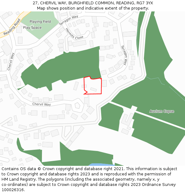 27, CHERVIL WAY, BURGHFIELD COMMON, READING, RG7 3YX: Location map and indicative extent of plot