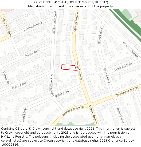 27, CHESSEL AVENUE, BOURNEMOUTH, BH5 1LQ: Location map and indicative extent of plot