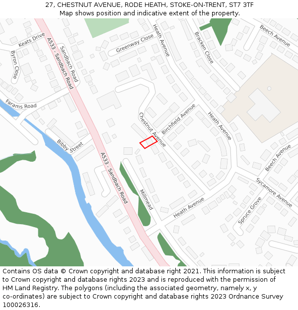 27, CHESTNUT AVENUE, RODE HEATH, STOKE-ON-TRENT, ST7 3TF: Location map and indicative extent of plot