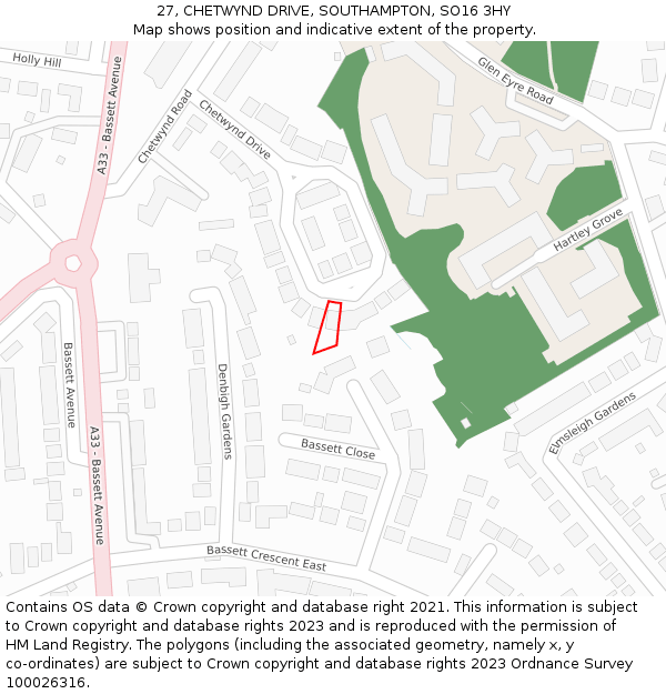 27, CHETWYND DRIVE, SOUTHAMPTON, SO16 3HY: Location map and indicative extent of plot