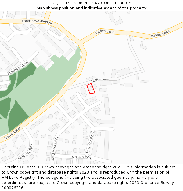27, CHILVER DRIVE, BRADFORD, BD4 0TS: Location map and indicative extent of plot