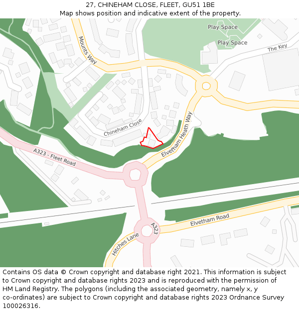 27, CHINEHAM CLOSE, FLEET, GU51 1BE: Location map and indicative extent of plot