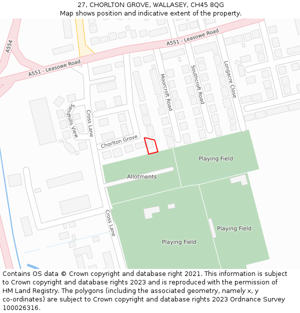 27, CHORLTON GROVE, WALLASEY, CH45 8QG: Location map and indicative extent of plot