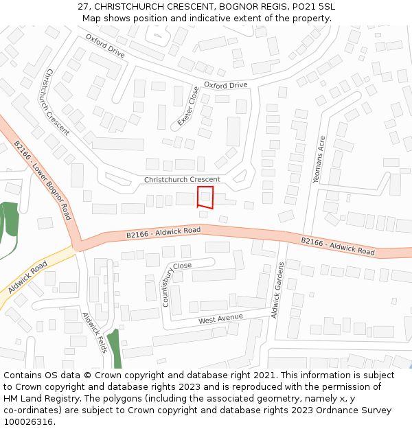 27, CHRISTCHURCH CRESCENT, BOGNOR REGIS, PO21 5SL: Location map and indicative extent of plot