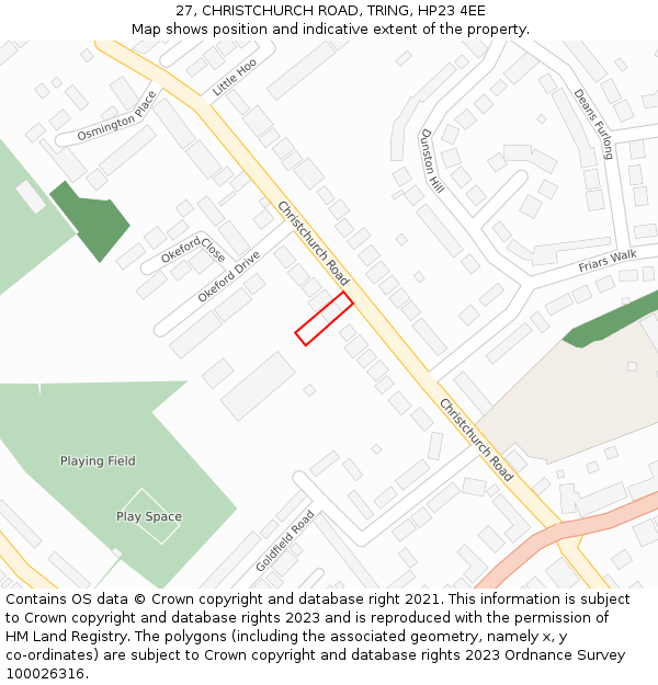 27, CHRISTCHURCH ROAD, TRING, HP23 4EE: Location map and indicative extent of plot