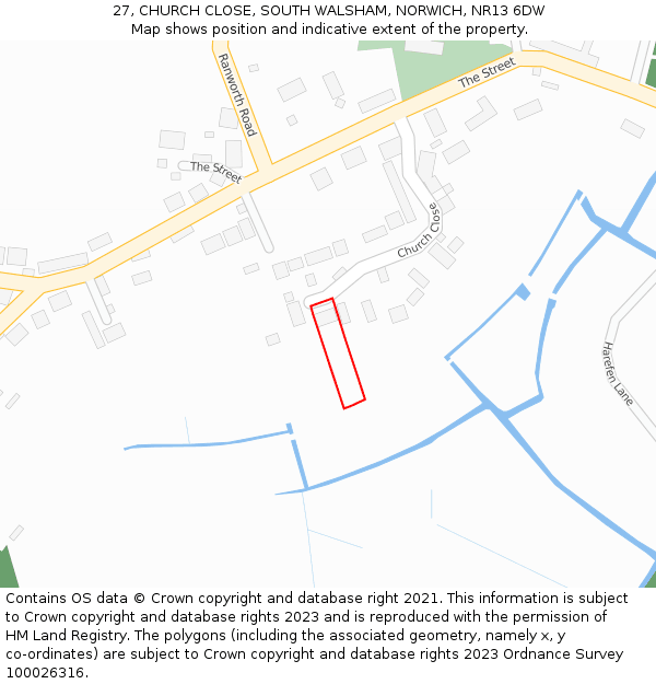 27, CHURCH CLOSE, SOUTH WALSHAM, NORWICH, NR13 6DW: Location map and indicative extent of plot