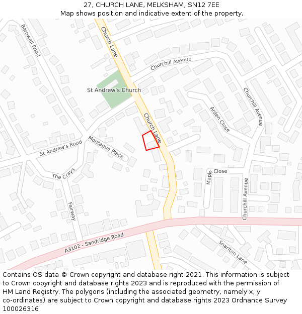 27, CHURCH LANE, MELKSHAM, SN12 7EE: Location map and indicative extent of plot